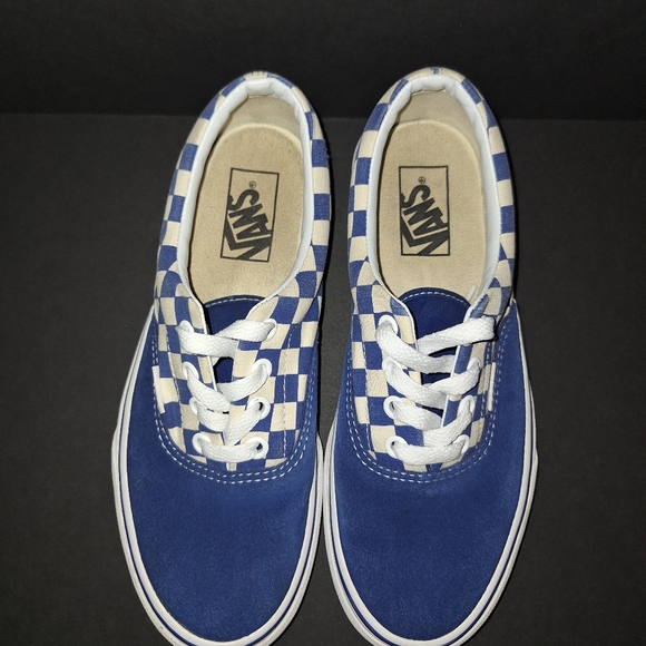 Vans Classic White/Blue Checkerboard Sneakers - Picture 2 of 6